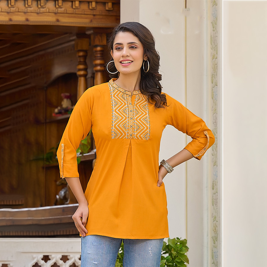 Yellow Rayon Casual Kurtis